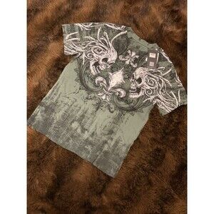 NWT Eighty Eight Brand Affliction Y2K Grunge Style Green Skulls Fleur-De-Lis SML